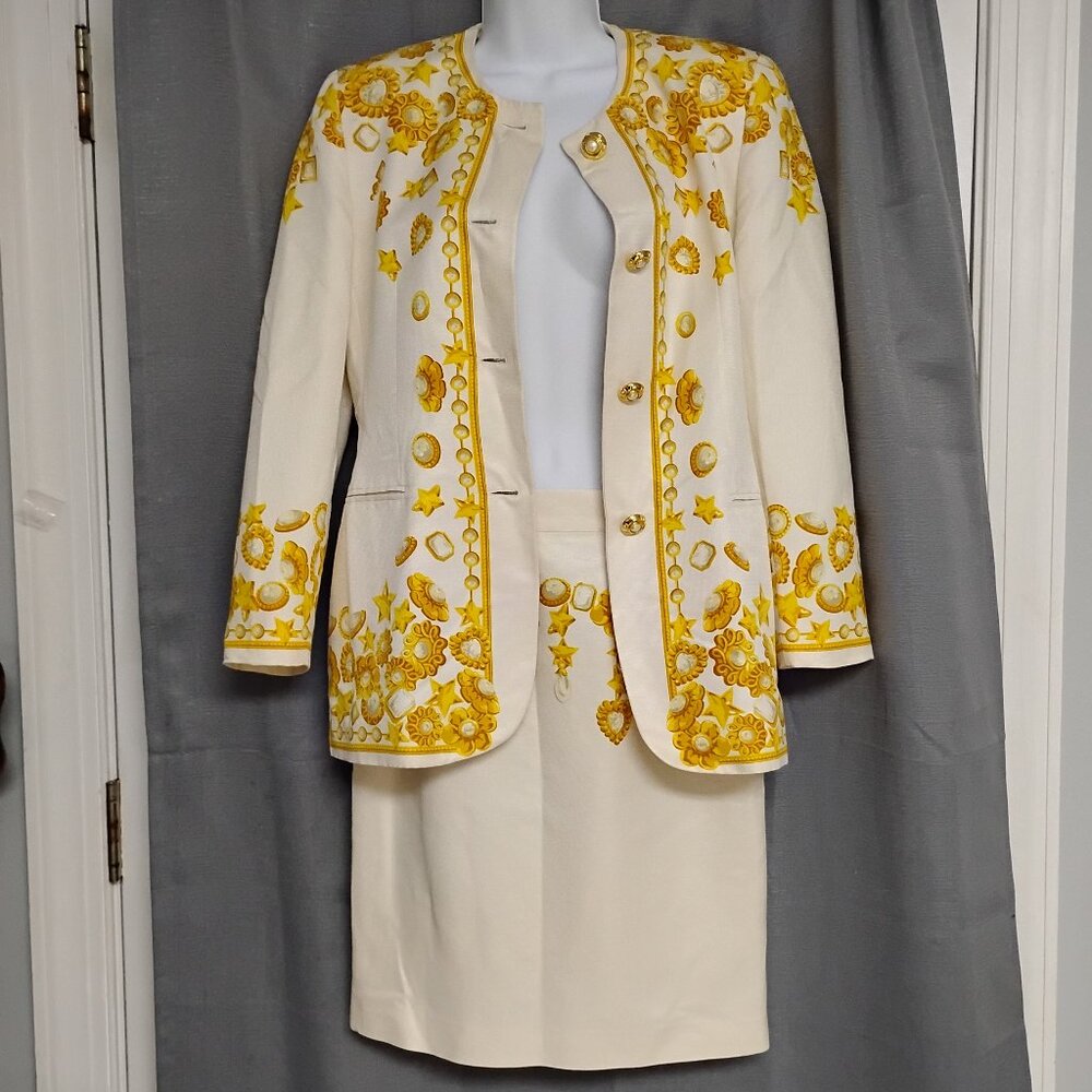 ❤️Amazing! 2 Pc ESCADA by MARGRETHA LEY Jeweled Design Skirt Suit Size 34